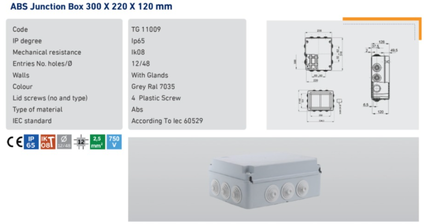 ABS Junction Box 300x220x120 mm